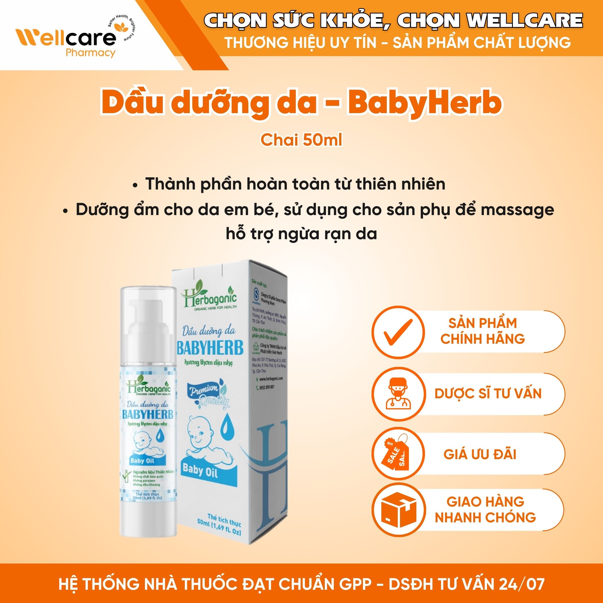 Dầu massage Babyherb – Tinh dầu dưỡng da (Chai 50ml)