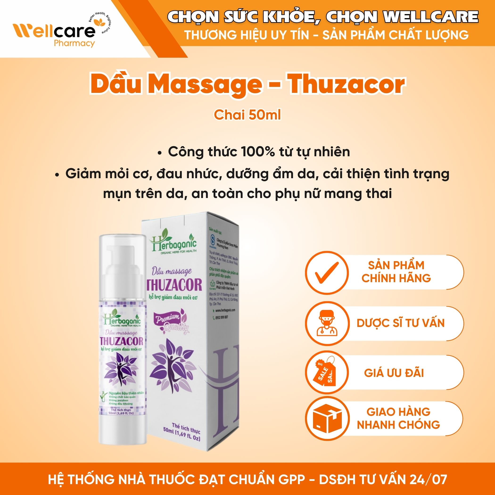 Dầu massage Thuzacor – Hỗ trợ giảm đau mỏi cơ (Chai 50ml)