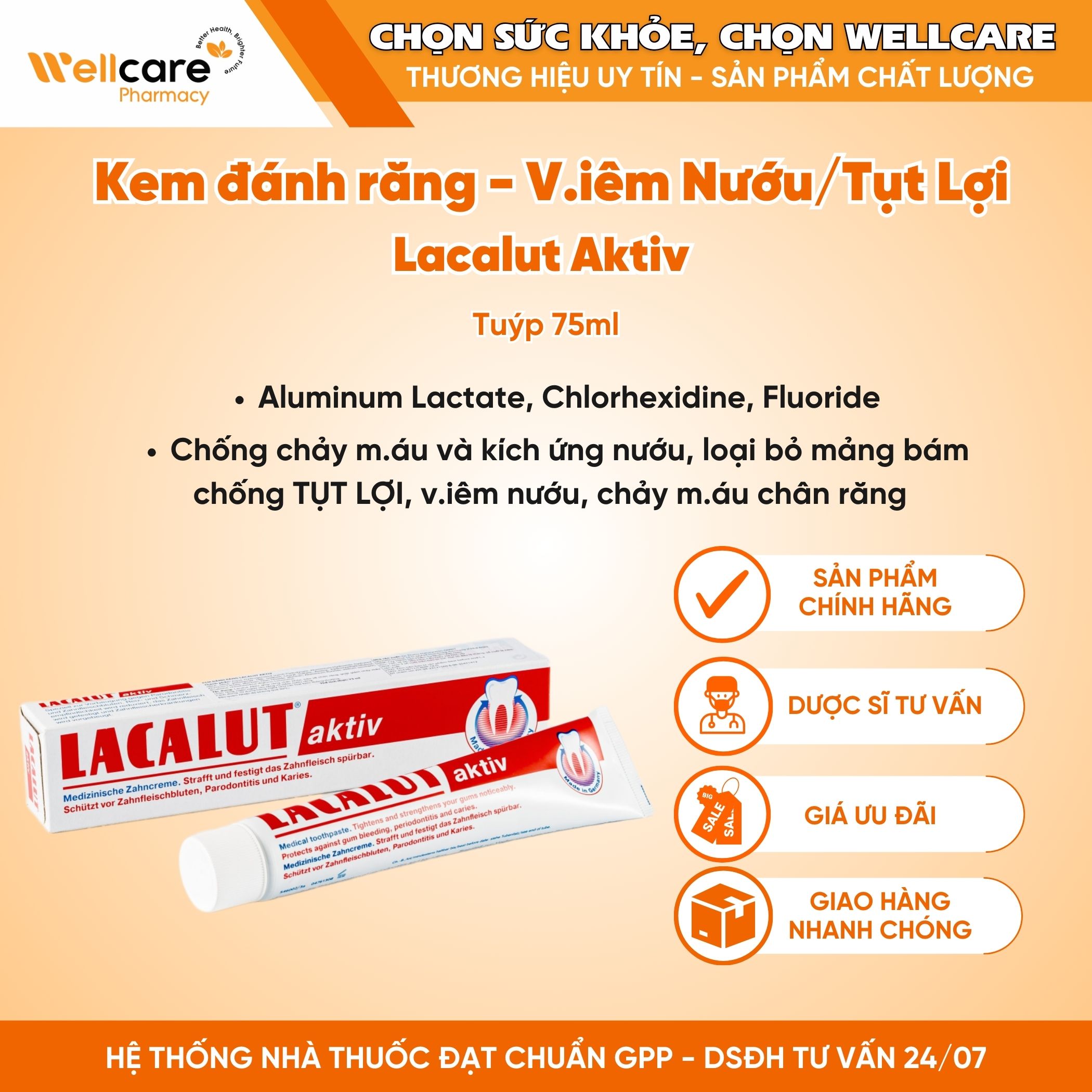 Kem đánh răng Lacalut Aktiv – Ngừa viêm nướu, loại bỏ mảng bám và tiêu diệt vi khuẩn (75ml)