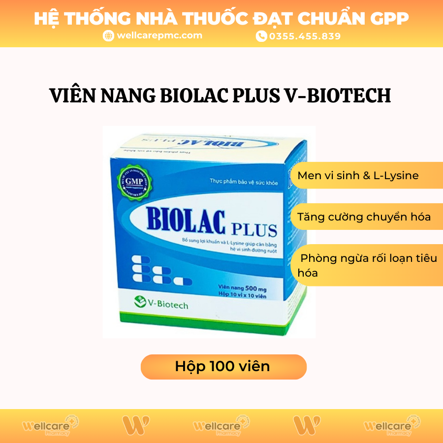 Viên nang Biolac Plus V-Biotech bổ sung men vi sinh cho đường ruột (Hộp 100 viên)