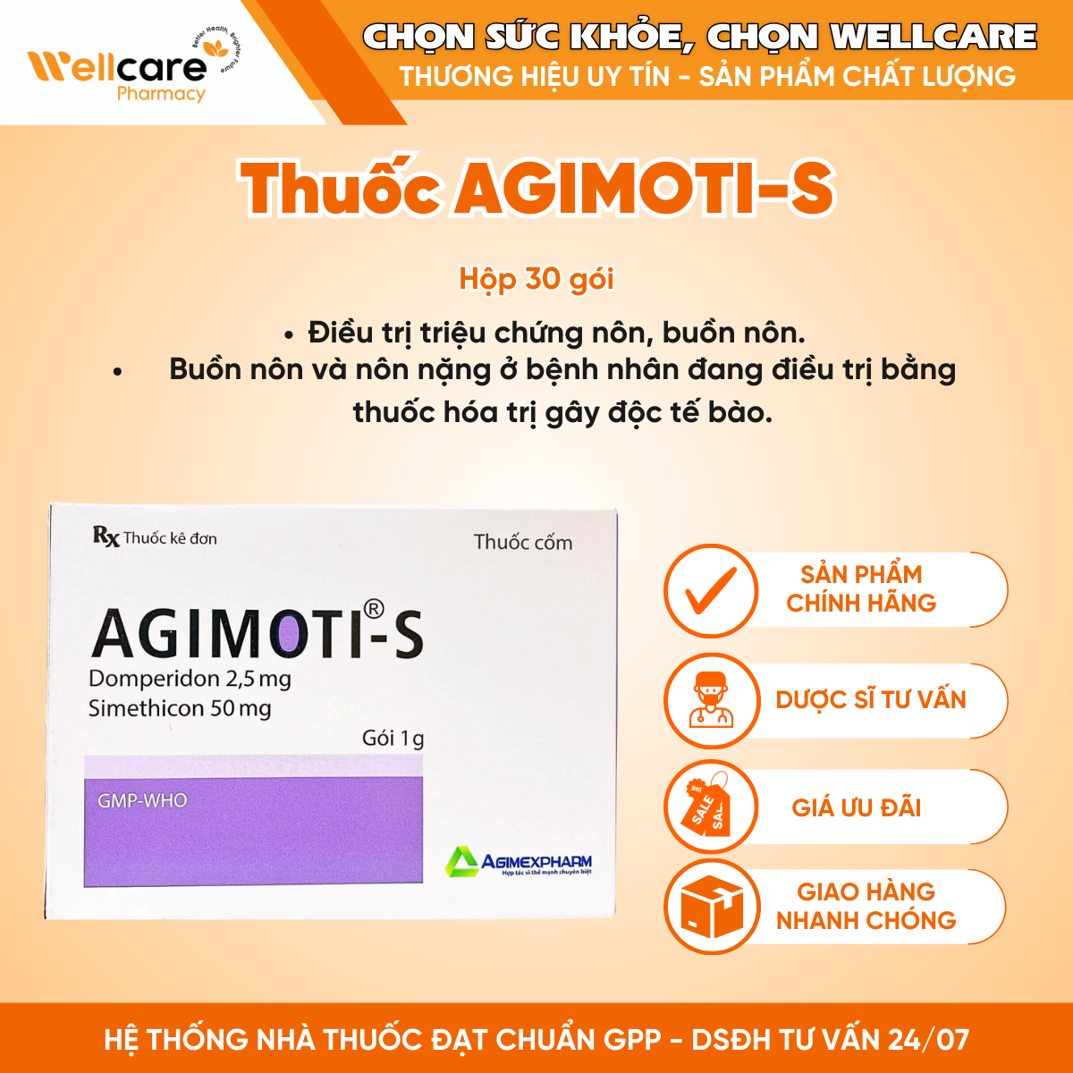 Thuốc AGIMOTI-S – Điều trị trào ngược dạ dày, thực quản (H/30 gói)