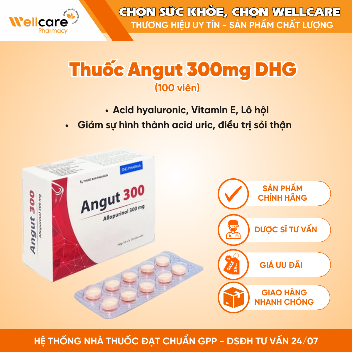 Thuốc Angut 300mg DHG – Hỗ trợ điều trị sỏi thận trong một số trường hợp chỉ định (100 viên)