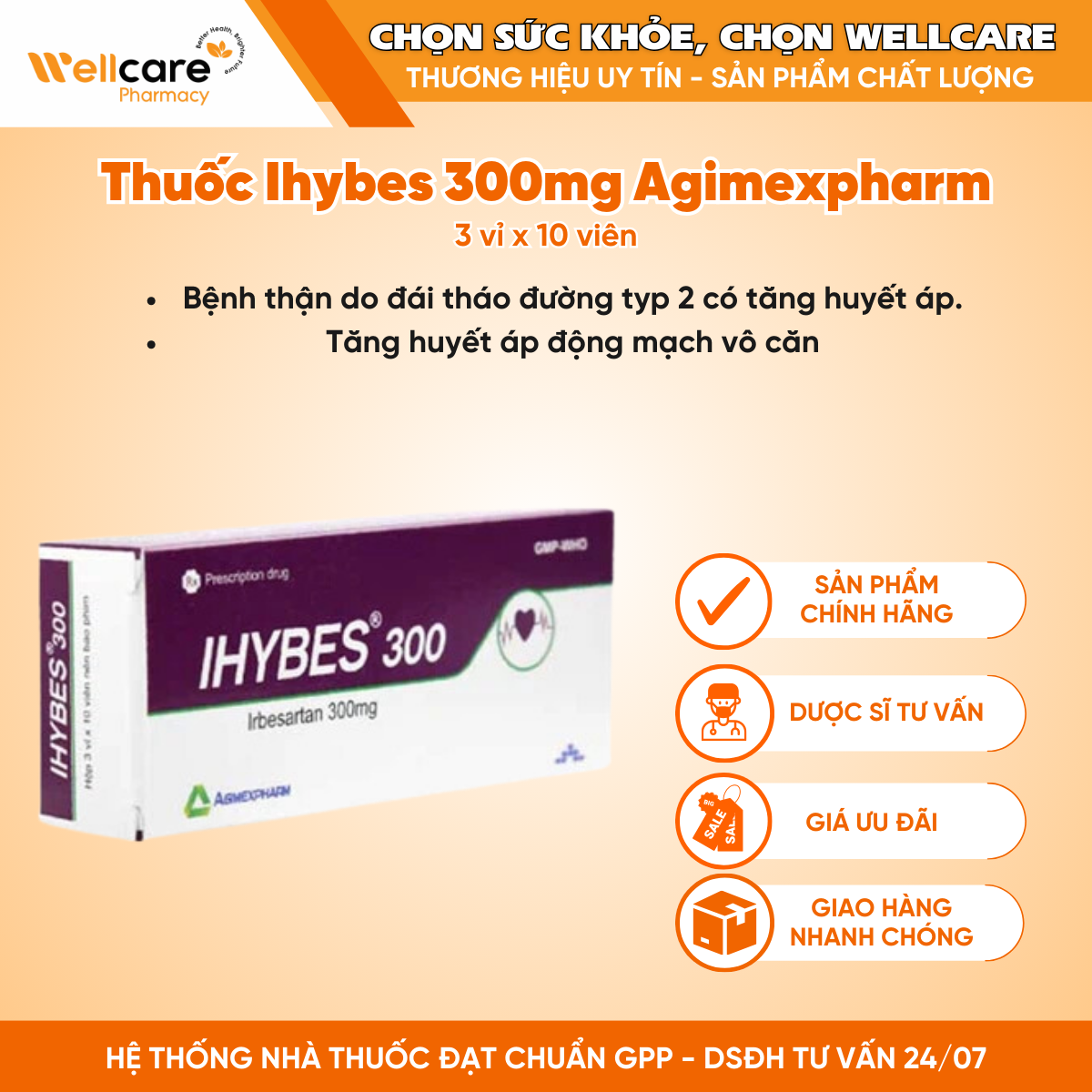 Thuốc Ihybes 300mg Agimexpharm – Hỗ trợ điều trị cao huyết áp (30 viên)