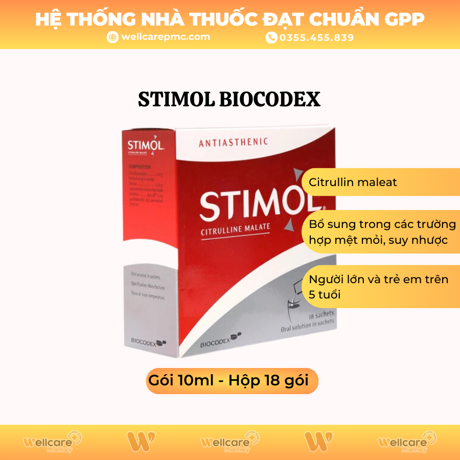 Stimol Biocodex – Phục hồi thể lực, chống suy nhược (Hộp 18 gói x 10ml)