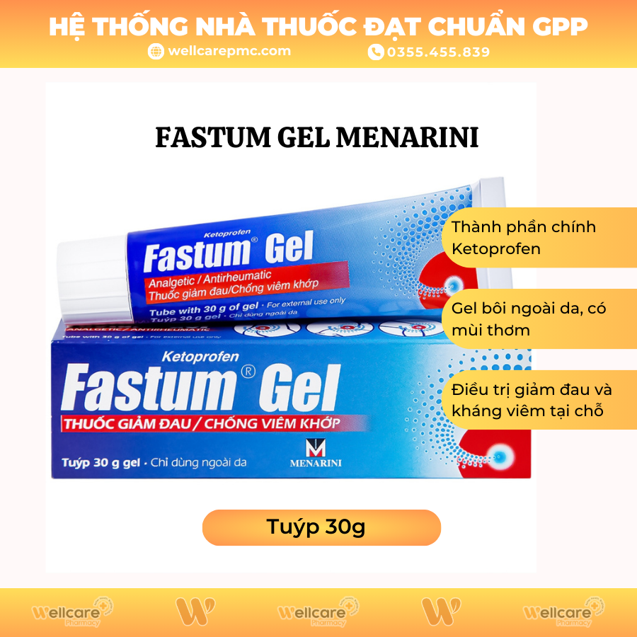 Fastum Gel Menarini – Gel bôi điều trị giảm đau và kháng viêm xương khớp (Tuýp 30g)