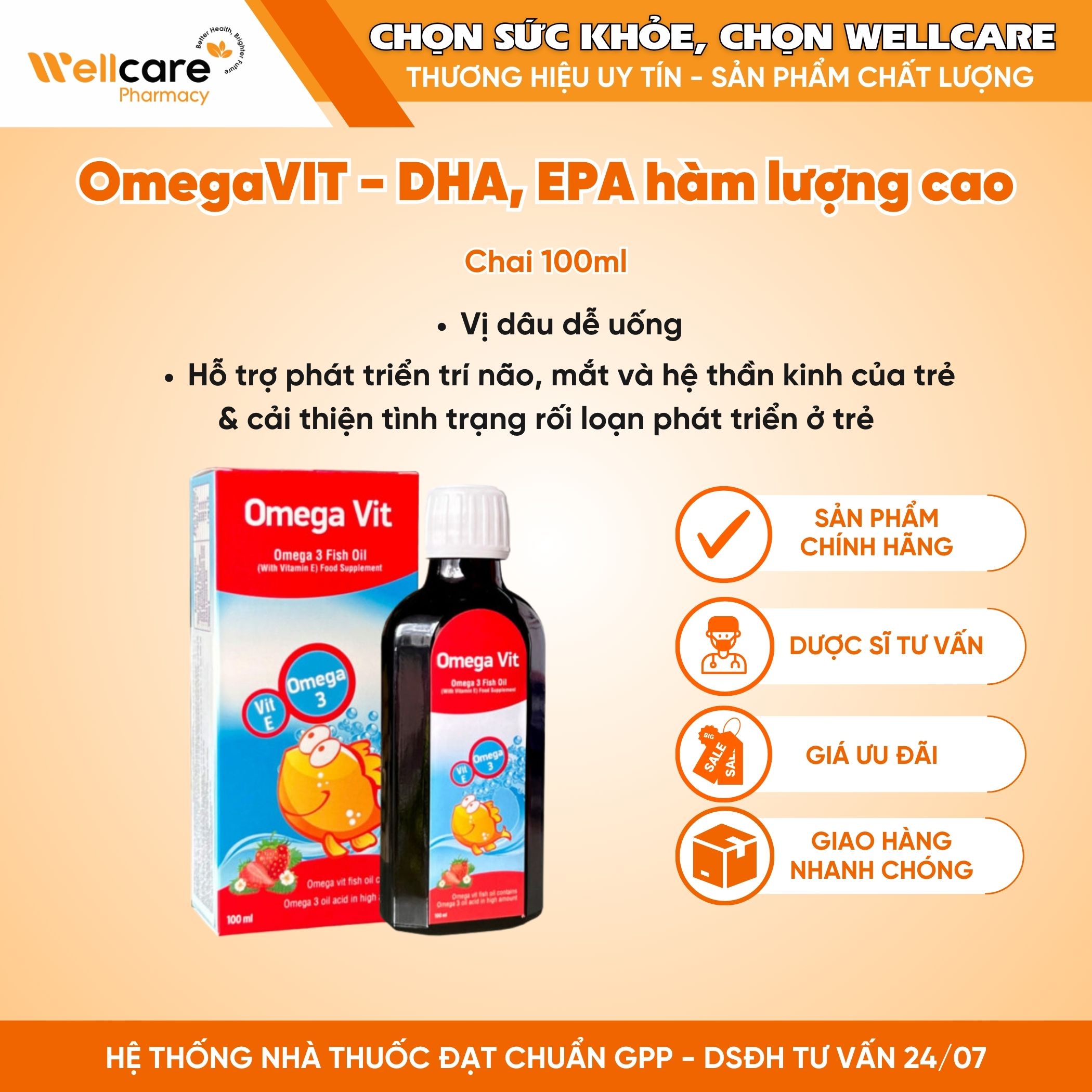 Omega Vit – Bổ sung Omega 3 tinh khiết cho trẻ (Chai 100ml )