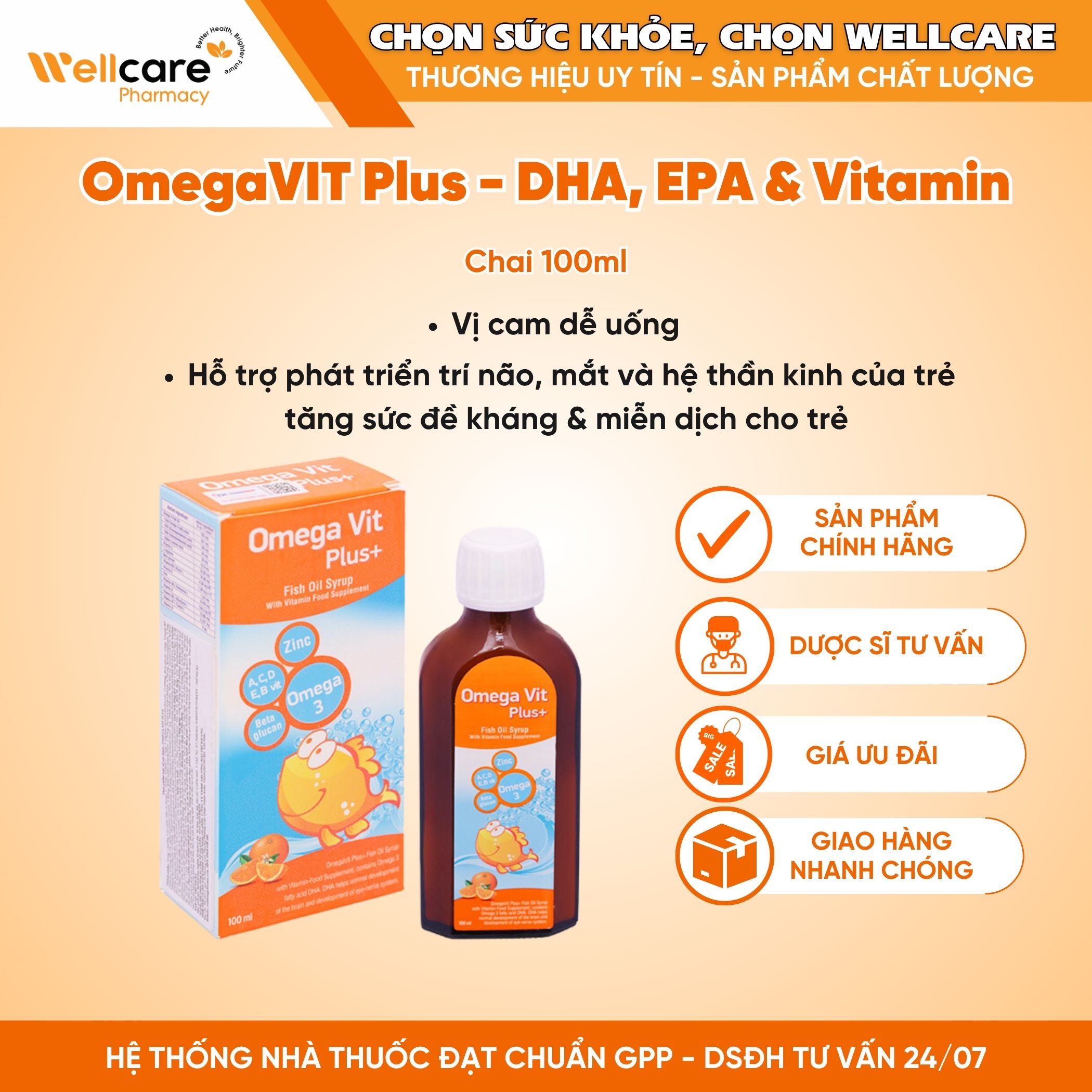 Omega Vit Plus+ – Bổ sung Omega3, Vitamin và khoáng chất cho trẻ (Chai 100ml)