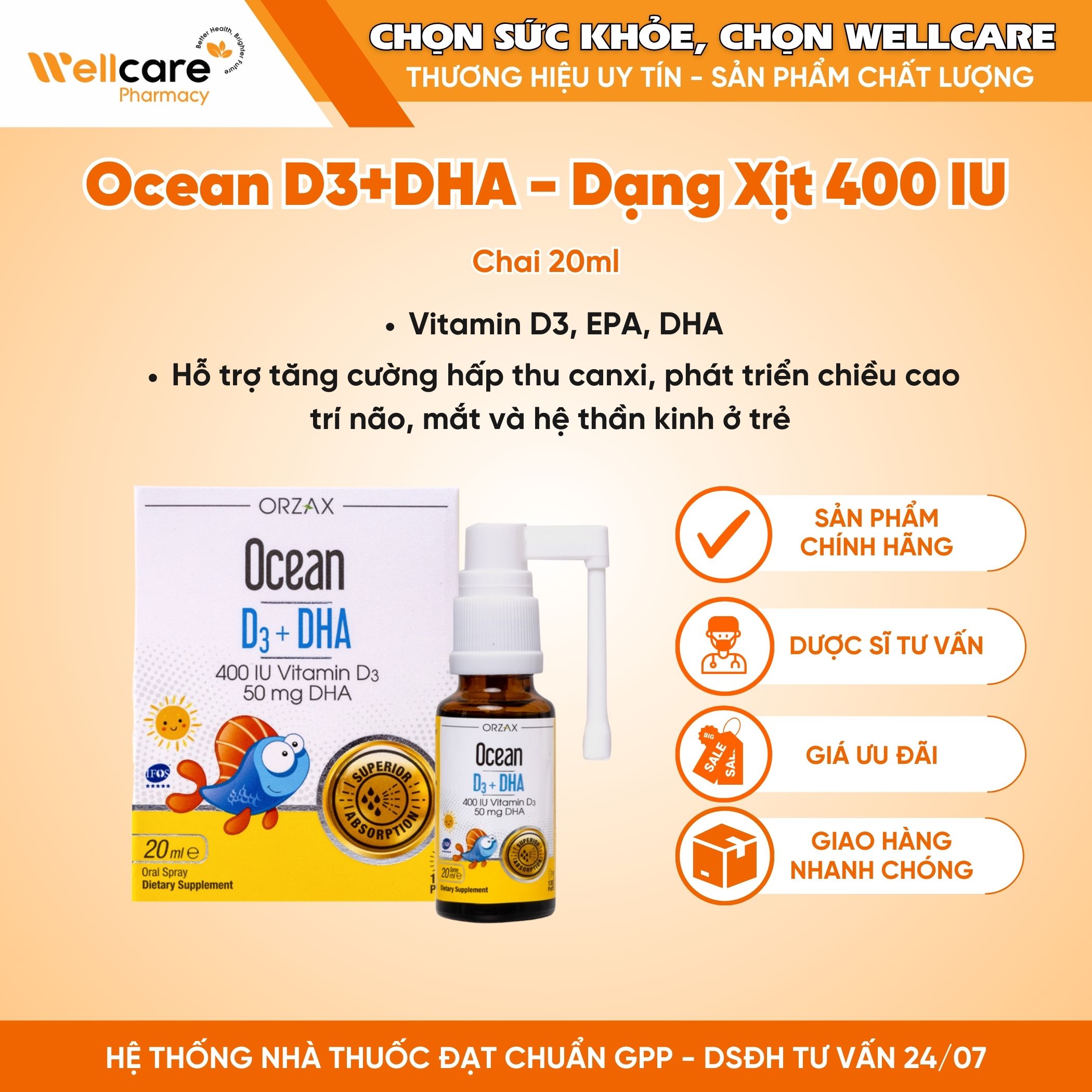 Ocean D3+DHA – Bổ sung D3 và DHA cho trẻ (Lọ 20ml)