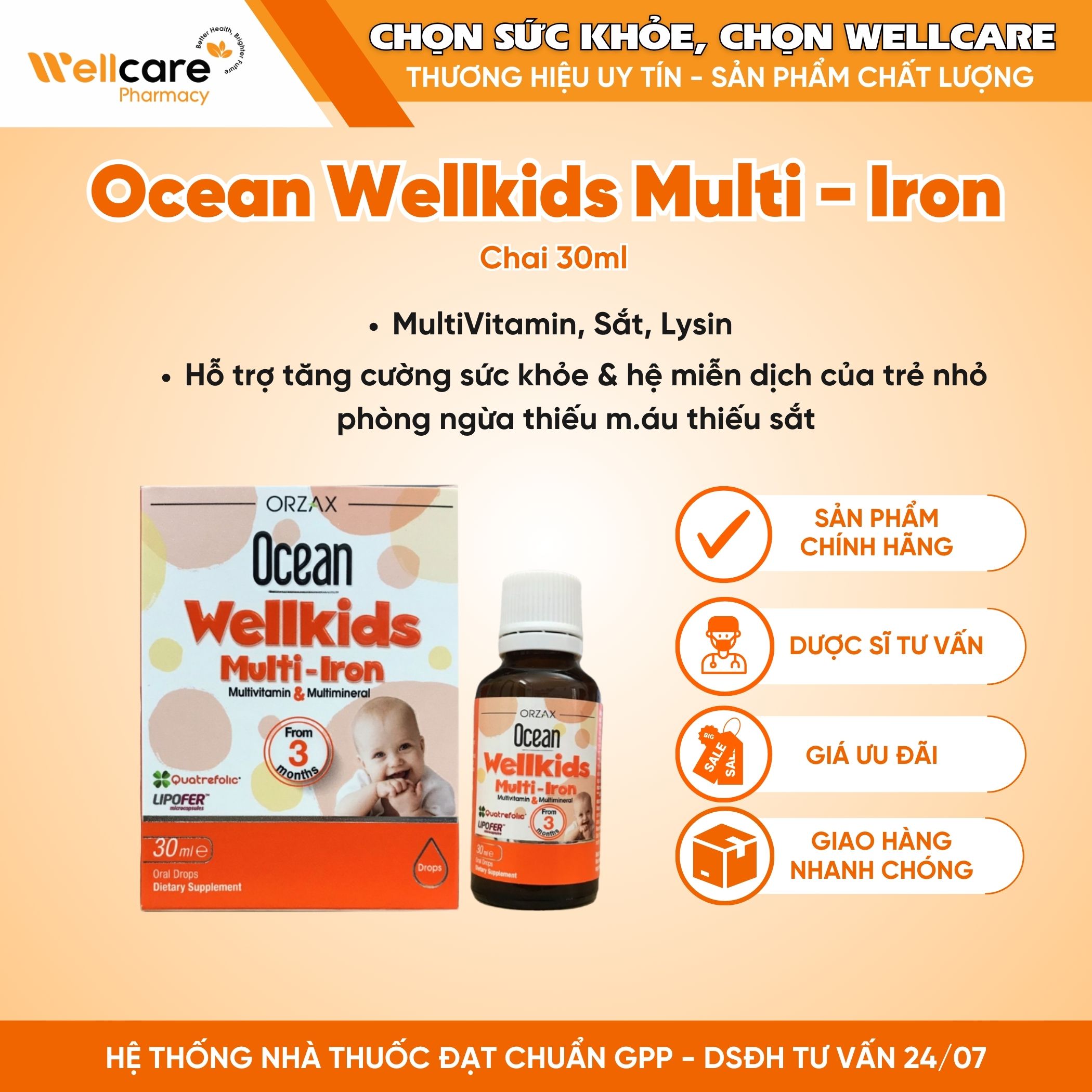Ocean Wellkids Multi Iron – Hỗ trợ bổ sung các vitamin và sắt (Lọ 30ml)