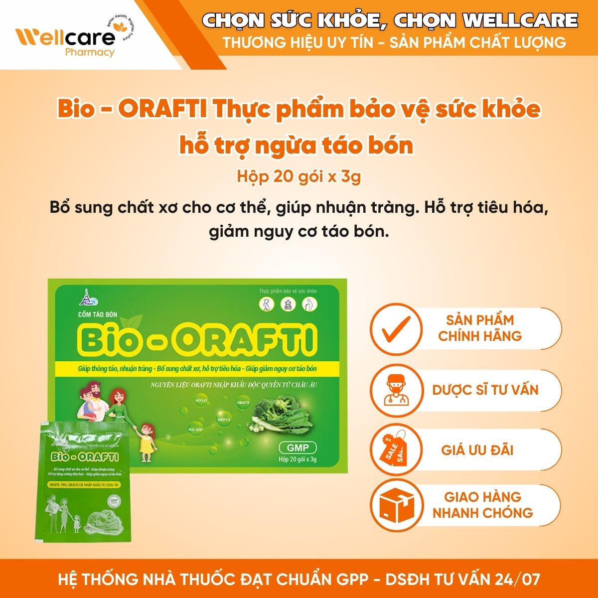 Bio – ORAFTI Thực phẩm bảo vệ sức khỏe hỗ trợ ngừa táo bón (Hộp 20 gói x 3g)