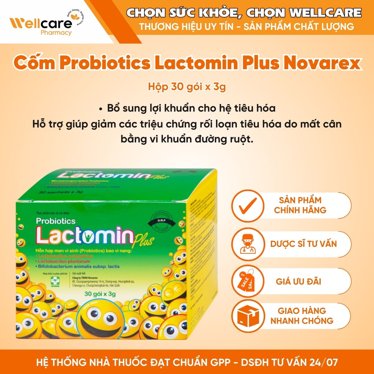 Cốm Probiotics Lactomin Plus Novarex – Bổ sung lợi khuẩn cho hệ tiêu hóa (Hộp 30 gói x 3g)
