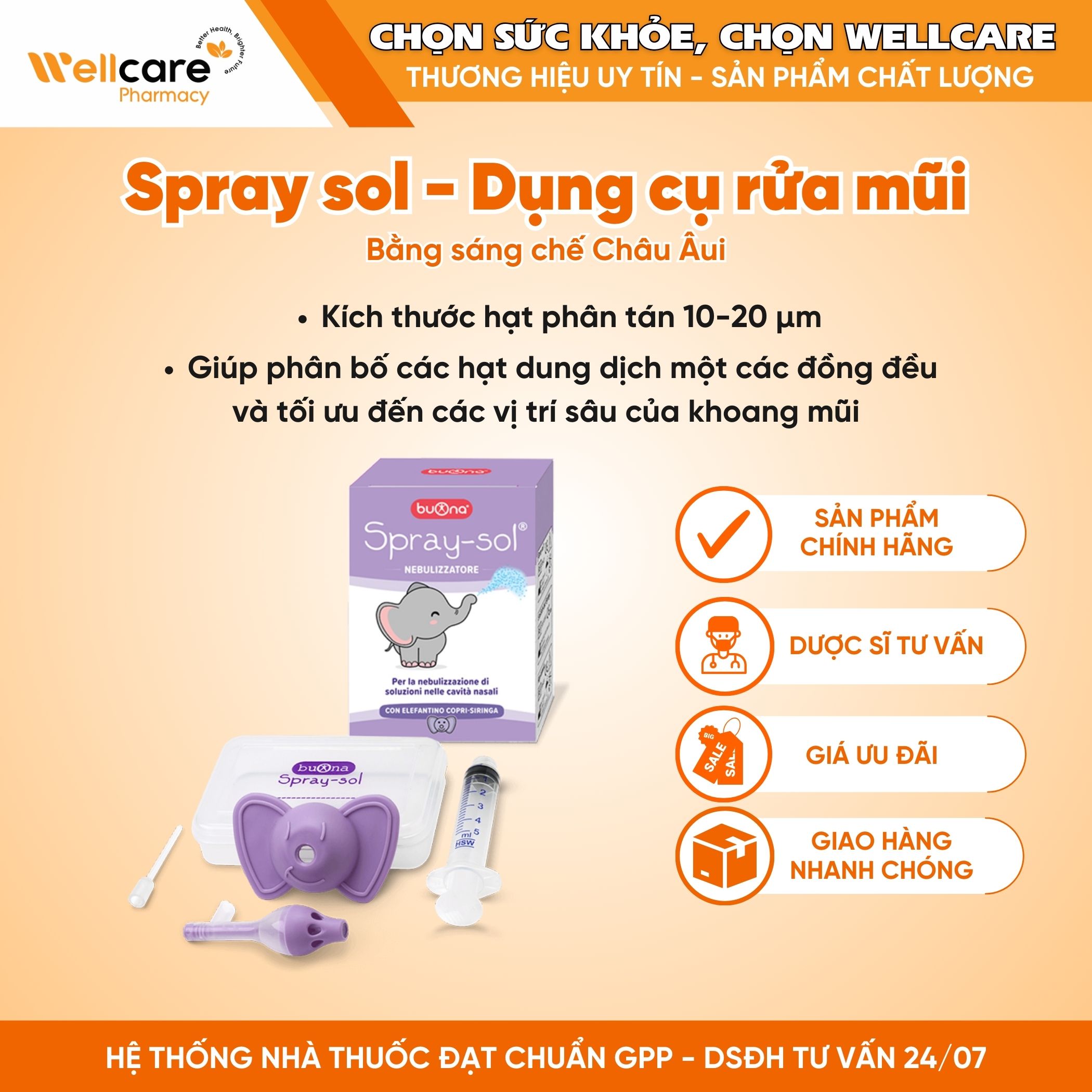 Spray-Sol Buona – Bộ dụng cụ rửa mũi, xịt mũi chuyên dụng cho trẻ sơ sinh và trẻ nhỏ