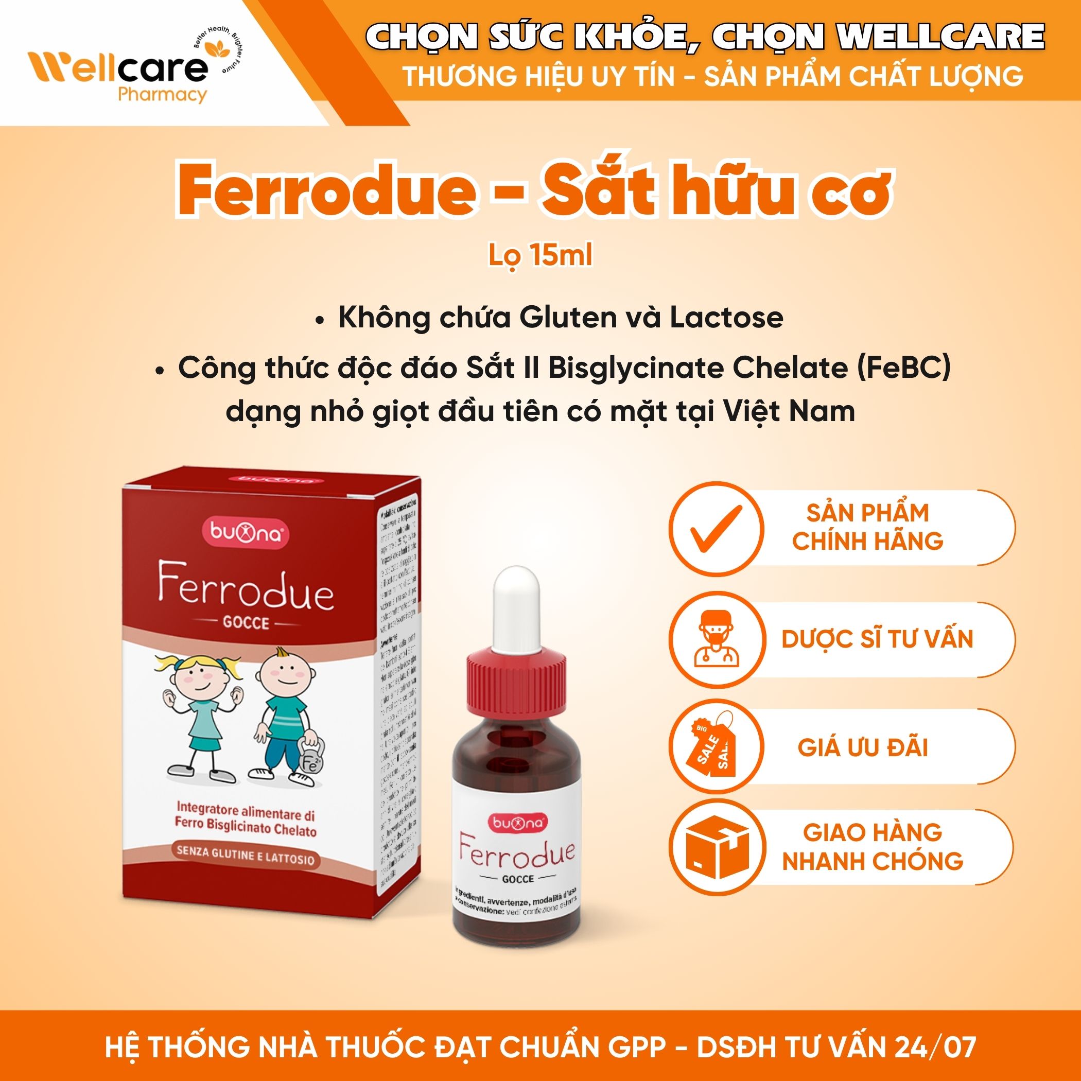 Ferrodue Sắt nhỏ giọt – Ngăn ngừa nguy cơ thiếu máu ở trẻ sơ sinh và trẻ nhỏ (Lọ 15ml)