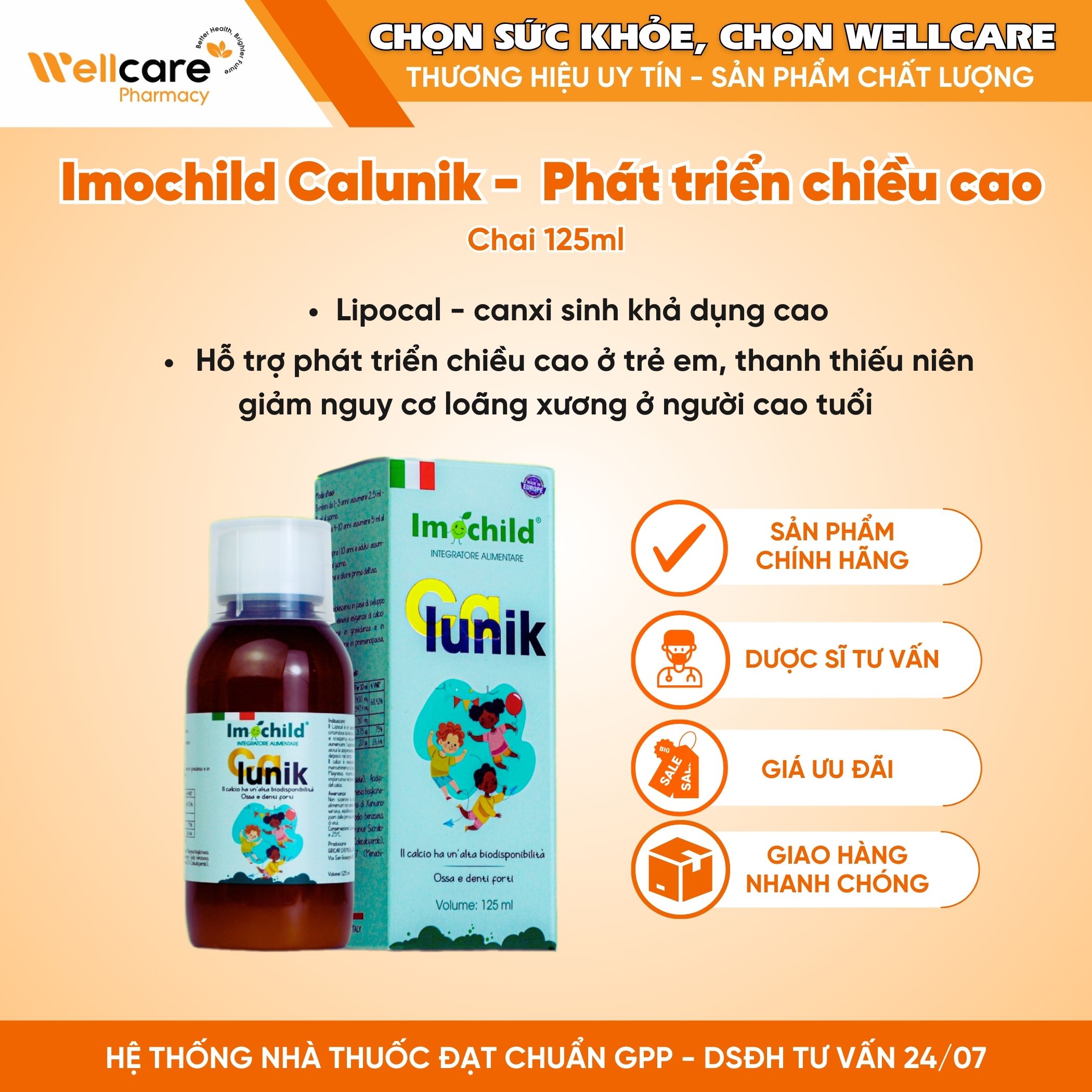 Imochild Calunik – Bổ sung Canxi và Vitamin K2 MK7 cho bé cao lớn (Chai 125ml)