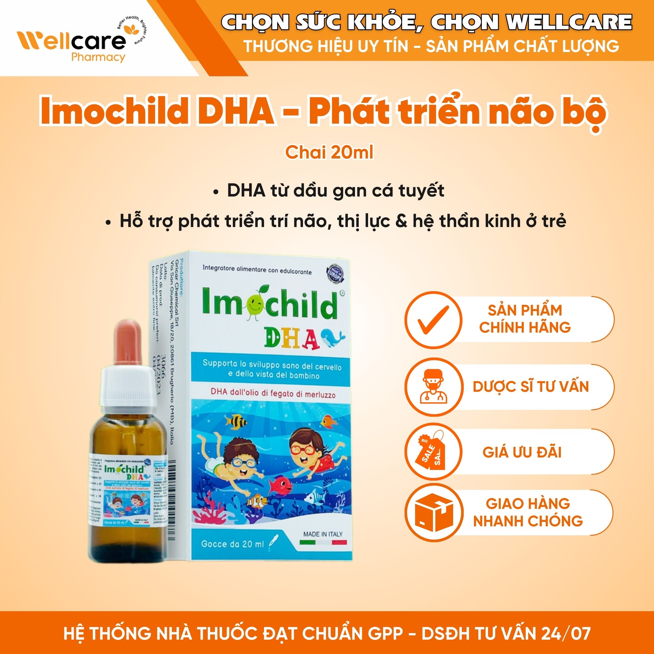 Imochild DHA – Hỗ trợ sự phát triển khỏe mạnh của não bộ và thị lực cho trẻ (Chai 20ml)