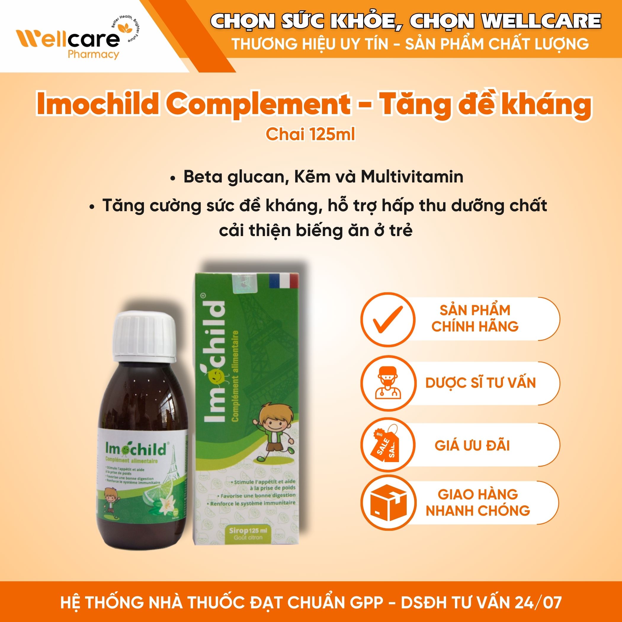 Imochild Complément – Siro bổ sung vitamin tổng hợp, tăng đề kháng, giúp trẻ ăn ngon miệng (Chai 125ml)