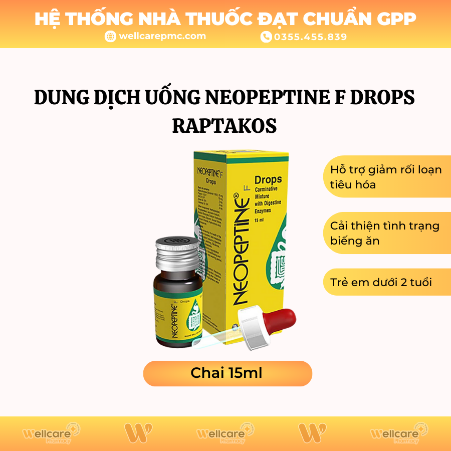 Dung dịch uống Neopeptine F Drops Raptakos – Hỗ trợ tăng cường tiêu hóa (Chai 15ml)