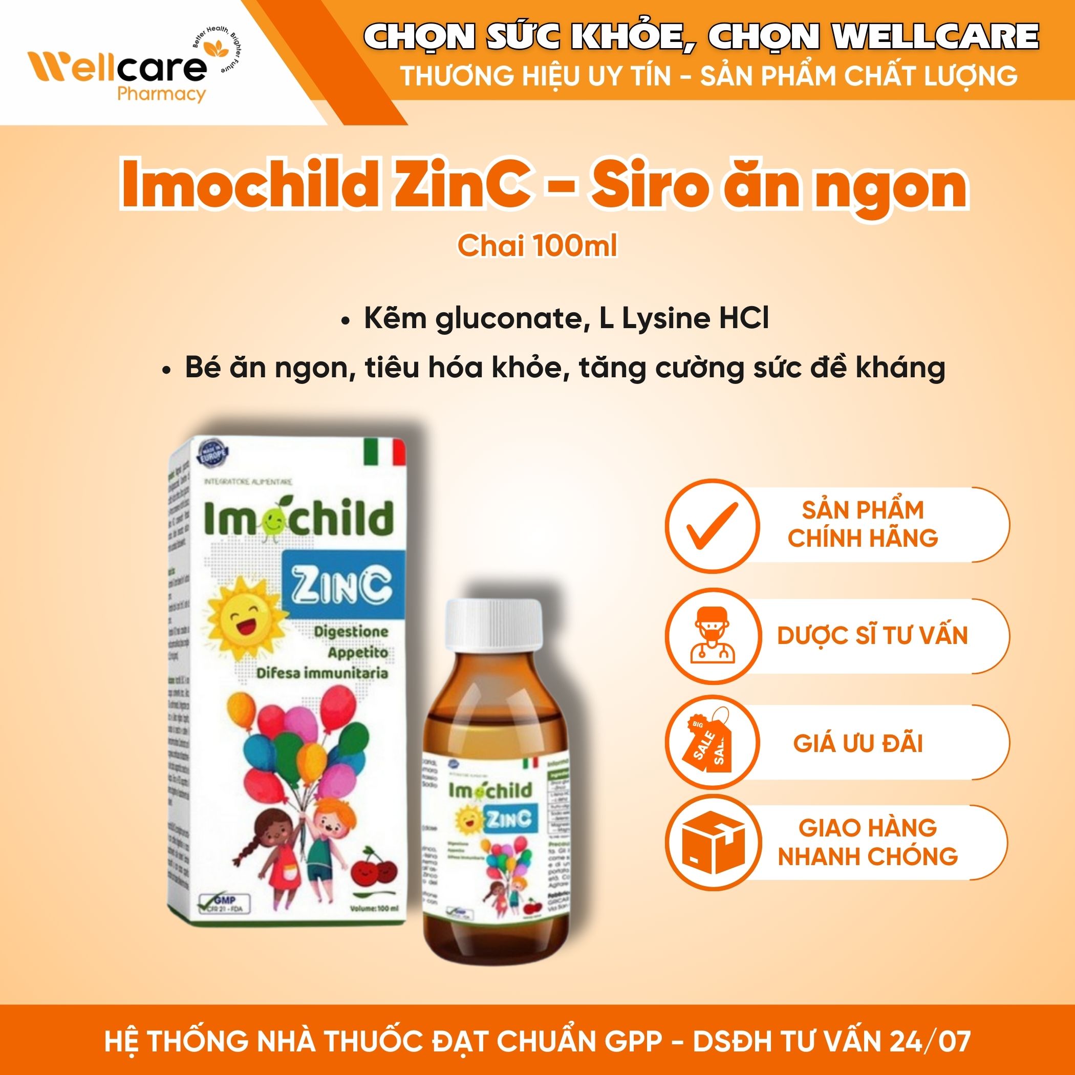 Imochild ZinC – Tăng đề kháng tốt, hỗ trợ tiêu hóa khỏe (Chai 100ml)