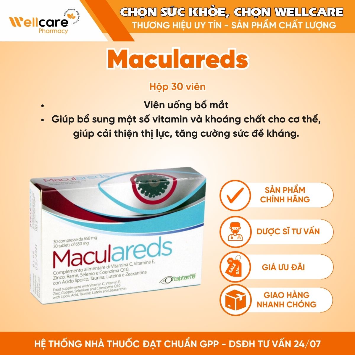 Maculareds – Viên uống bổ mắt (Hộp 30 viên)