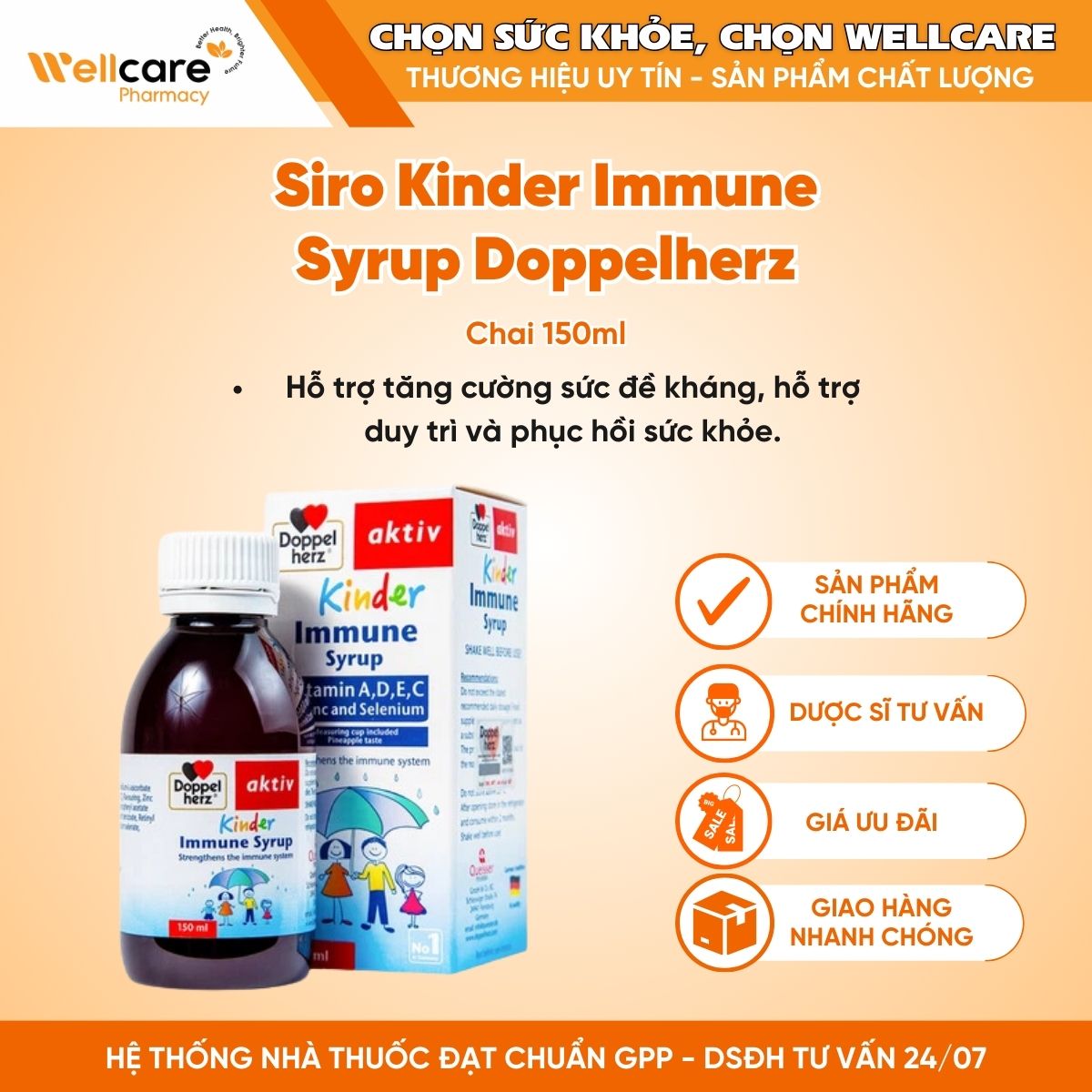 Siro Kinder Immune Syrup Doppelherz – Tăng cường sức đề kháng (Chai 150ml)