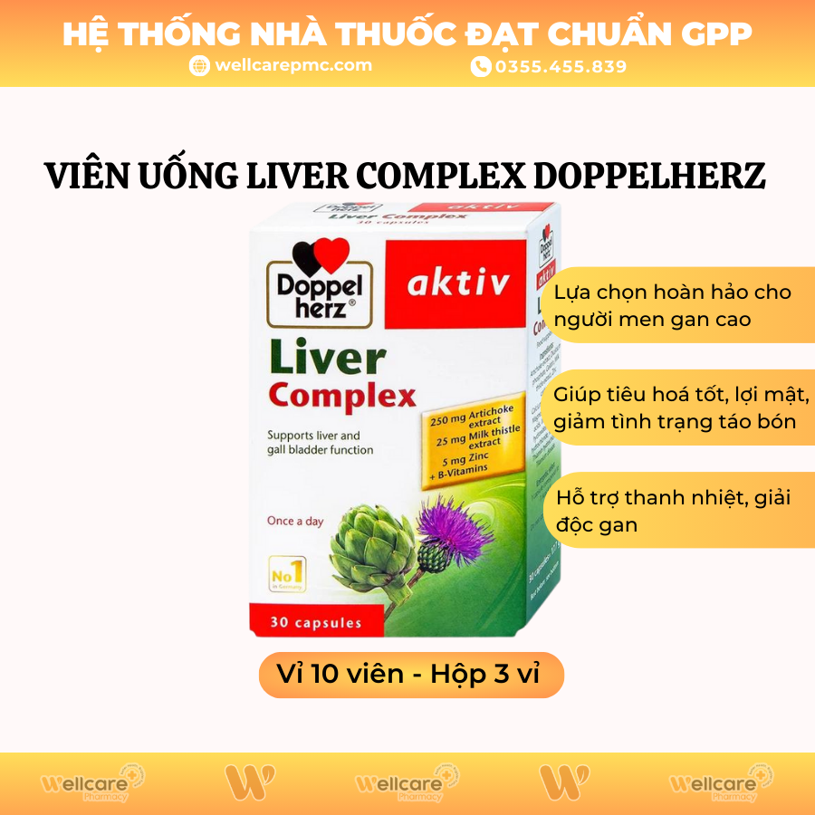 Viên uống Liver Complex DoppelHerz – Hỗ trợ giải độc gan, bảo vệ gan (Hộp 3 vỉ x 10 viên)