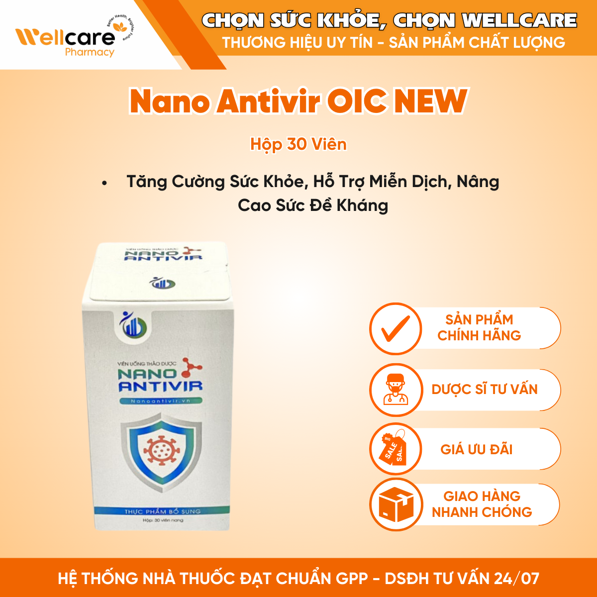 Nano Antivir OIC NEW – Tăng cường sức khỏe, hỗ trợ miễn dịch, nâng cao sức đề kháng (Hộp 30 viên)