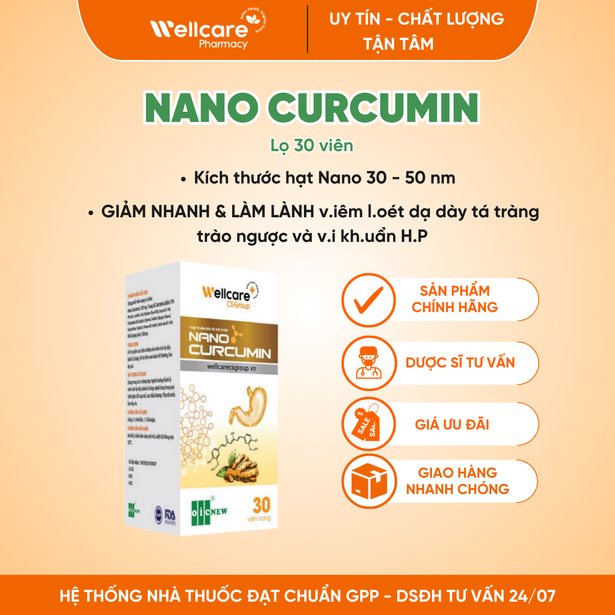 Nano Curcumin OIC NEW – Hỗ trợ giảm acid dịch vị, giúp bảo vệ niêm mạc dạ dày-tá tràng (Hộp 30 viên)