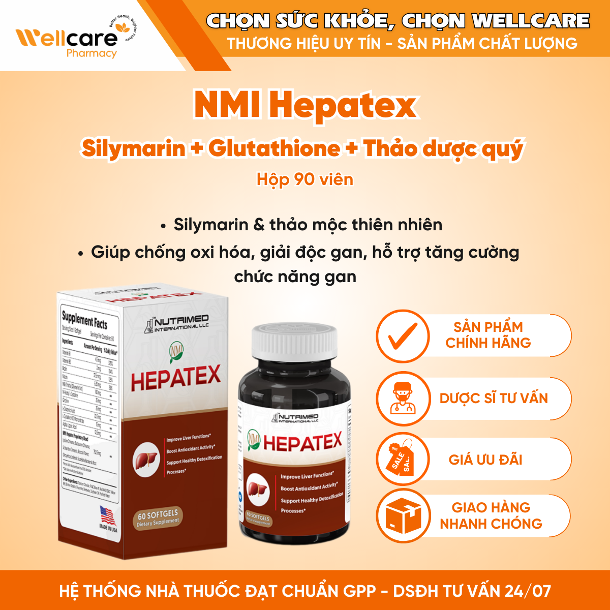NMI Hepatex – Viên uống hỗ trợ tăng cường chức năng gan (Hộp 90 viên)
