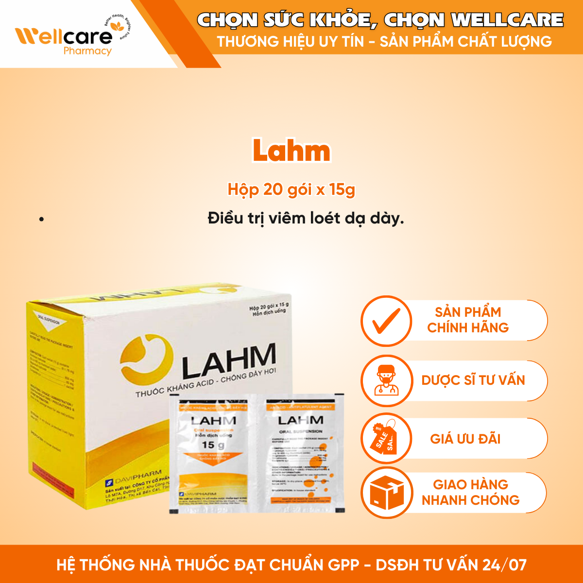 Thuốc Lahm Đạt Vi Phú – Điều trị viêm loét dạ dày (20 gói x 15g)