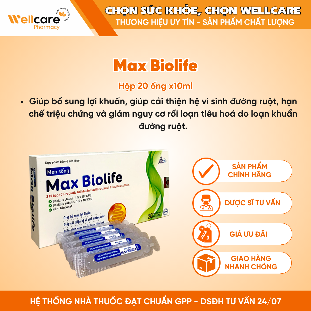 Men sống Max Biolife ( Hộp 4 vỉ x 5 ống x 10ml)