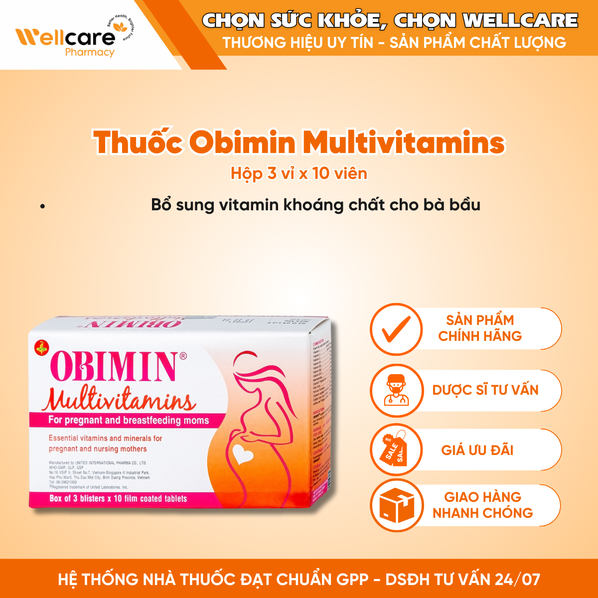 Thuốc Obimin Multivitamins United – Bổ sung vitamin & khoáng chất cho bà bầu (30 viên)