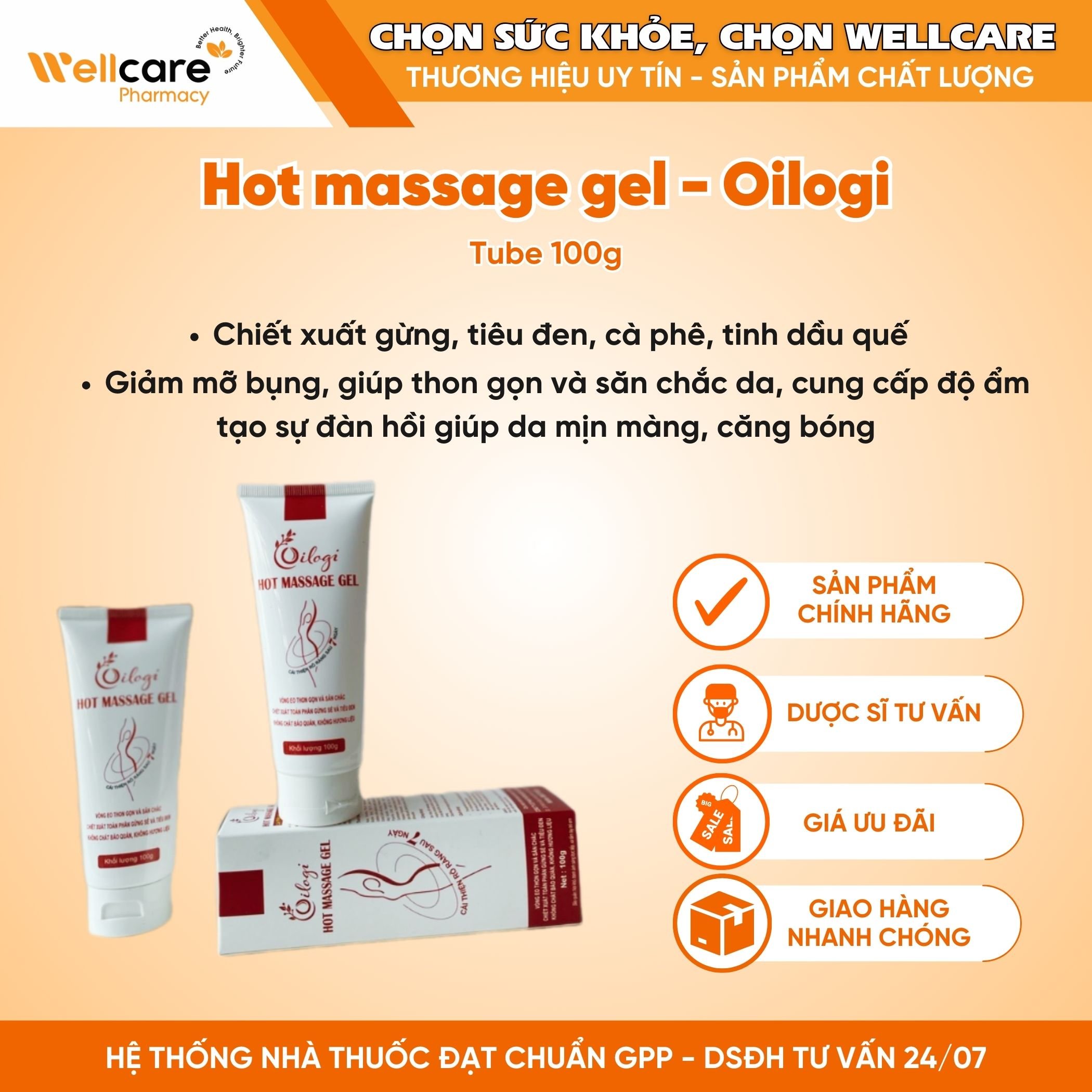 Hot Massage Gel Oilogi – Gel Massage tan mỡ (Chai 100g)
