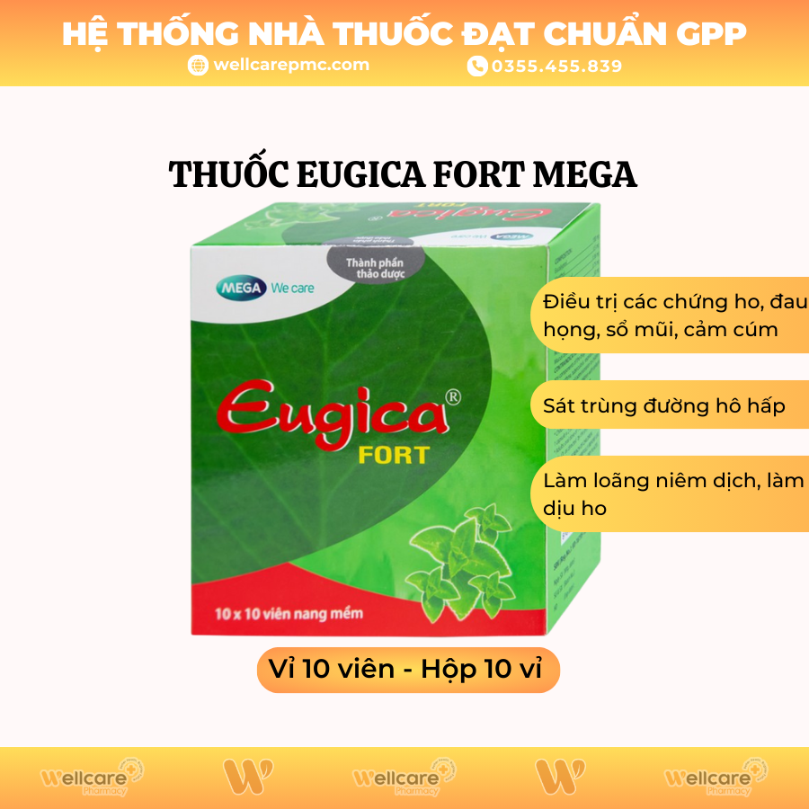 Thuốc  Eugica fort Mega – Trị ho, đau họng (10 vỉ x 10 viên)
