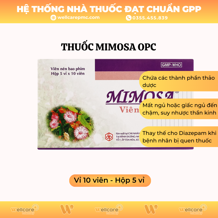 Thuốc Mimosa OPC – Giúp dễ ngủ, ngủ sâu (H/5 vỉ x10viên)