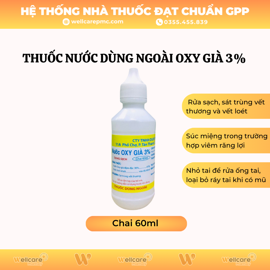 Thuốc nước dùng ngoài Oxy già 3% Nam Việt (60 ml)