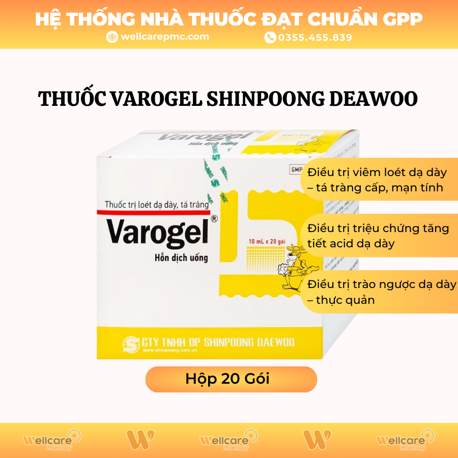 Thuốc Varogel Shinpoong Deawoo – Điều trị viêm loét dạ dày, tá tràng (Hộp 20 Gói x 10ml)