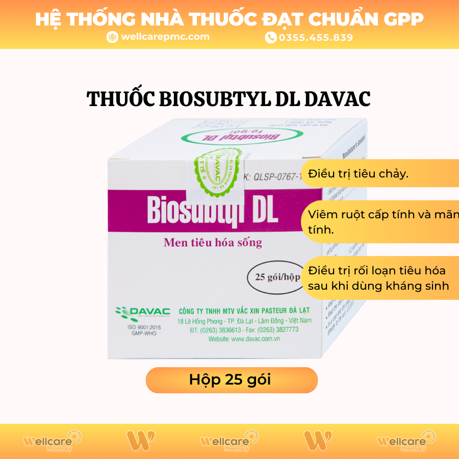 Thuốc Biosubtyl DL Davac – Hỗ trợ điều trị tiêu chảy, viêm đại tràng (25 gói x 1g)