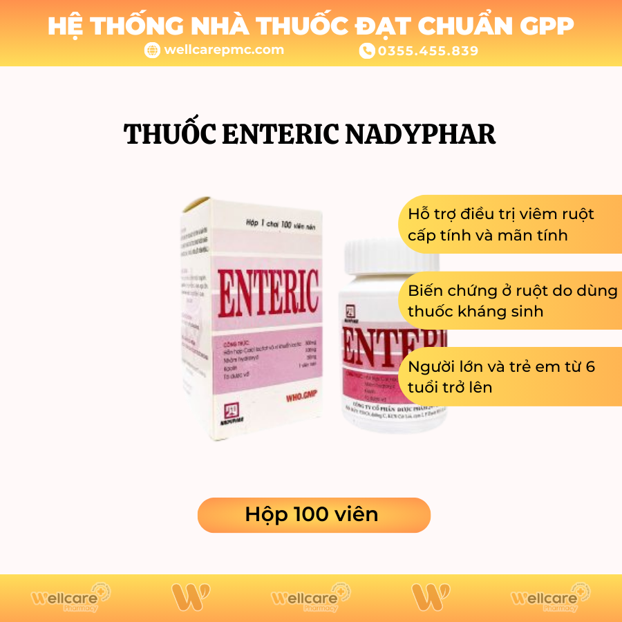 Thuốc Enteric Nadyphar – Điều trị viêm ruột cấp, mạn tính (100 viên)