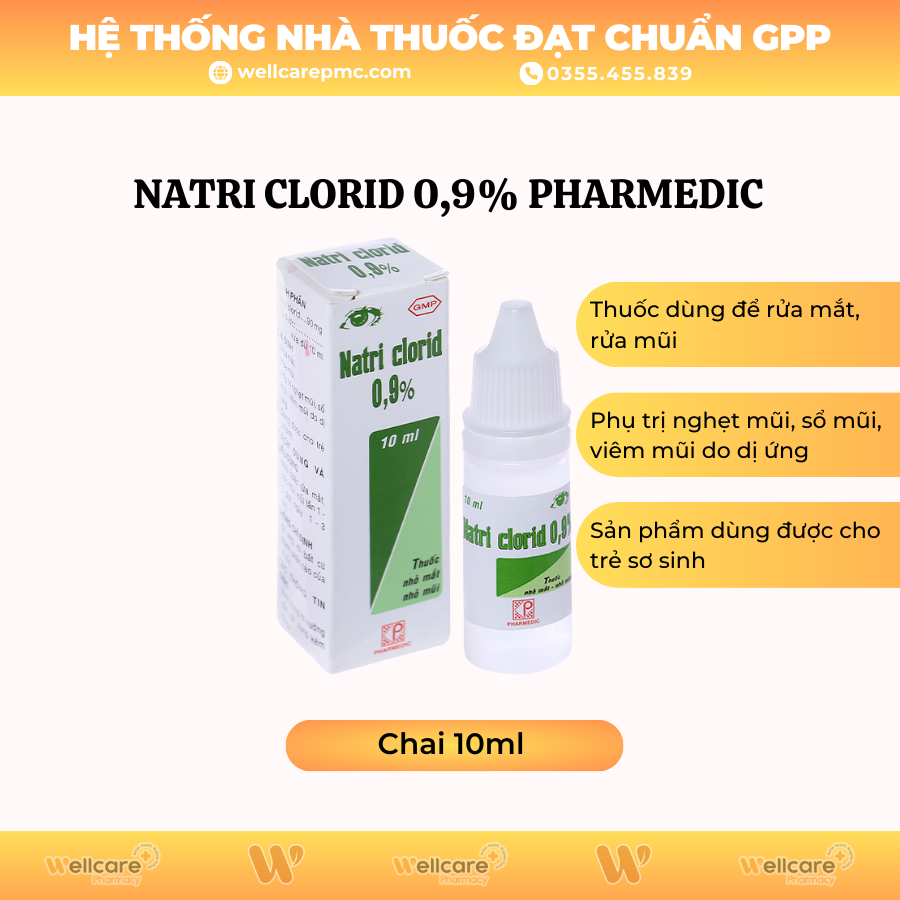 Natri clorid 0,9% Pharmedic (H/1chai 10ml)