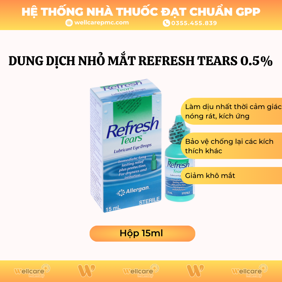 Dung dịch nhỏ mắt Refresh Tears 0.5% – Giảm kích ứng mắt, khô mắt (lọ 15ml)