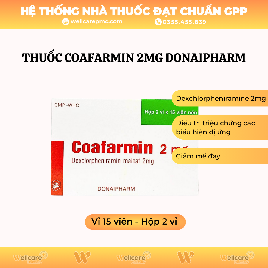 Thuốc Coafarmin 2mg Donaipharm – Thuốc chống dị ứng (30 viên)
