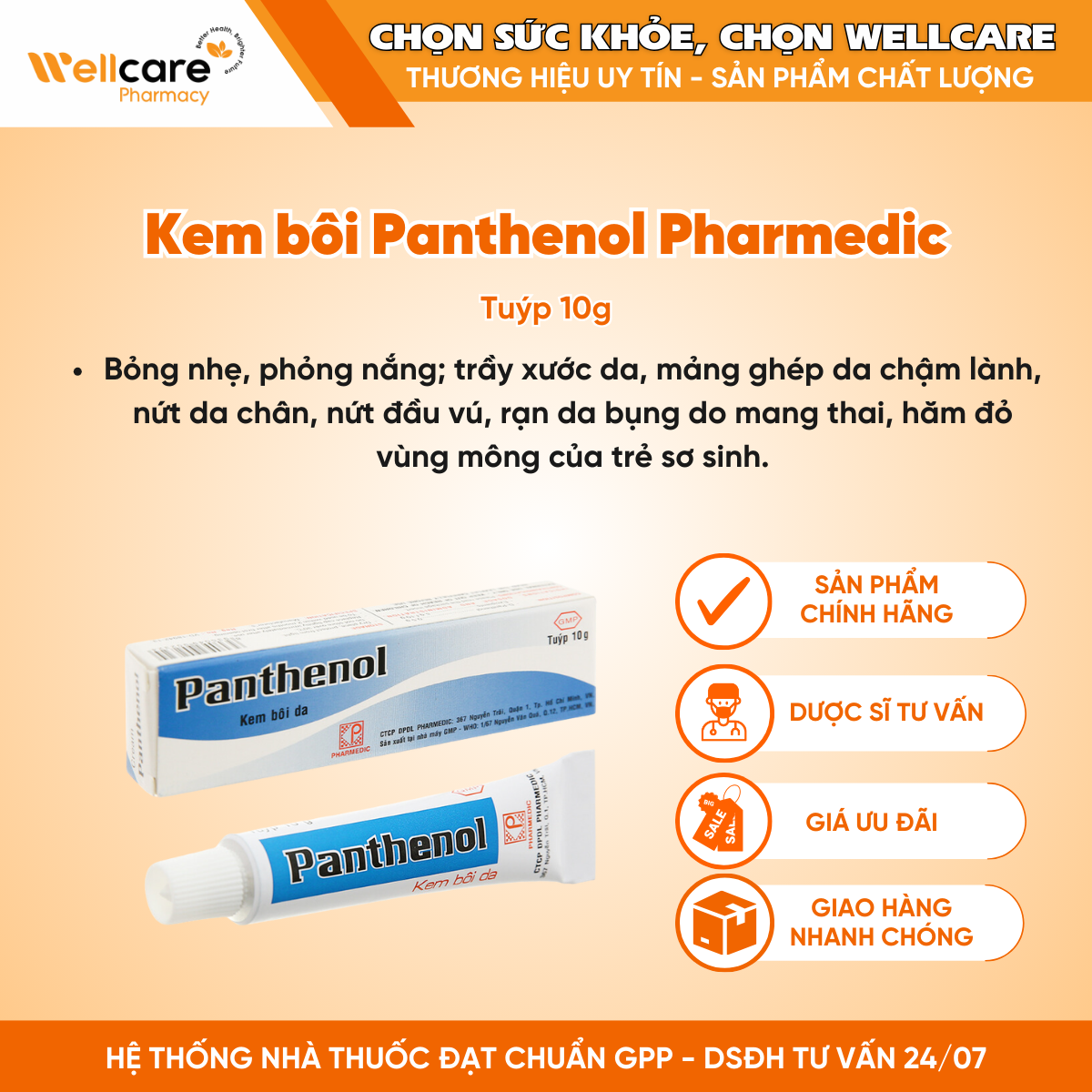 Kem bôi Panthenol Pharmedic – Điều trị hăm tã trẻ em, rạn da (Tuýp 10g)