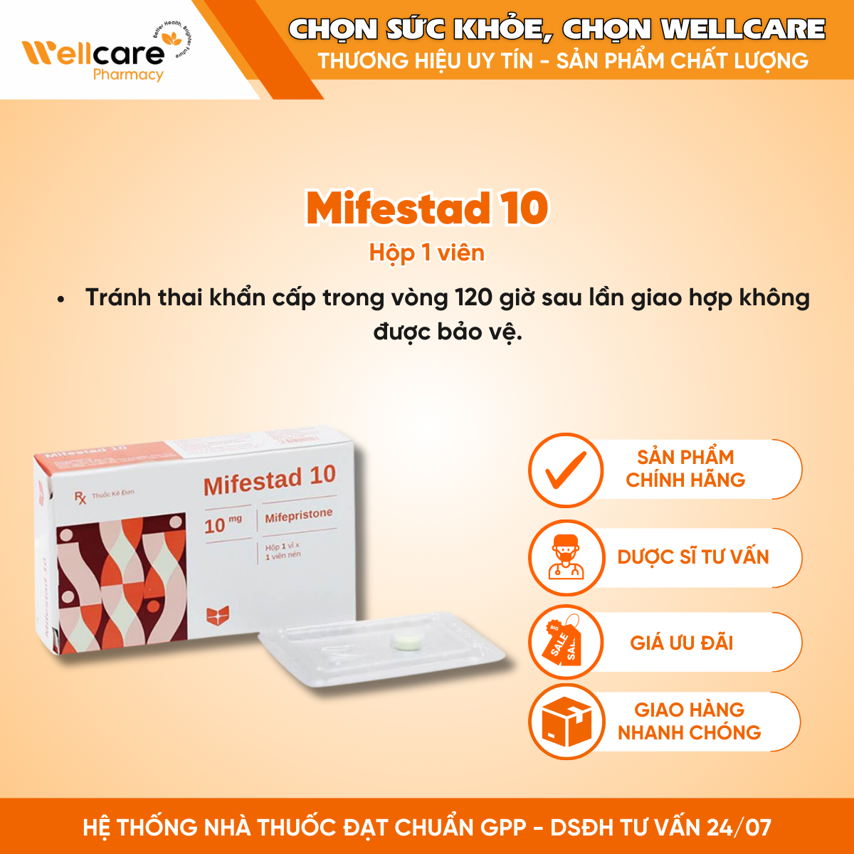 Thuốc tránh thai khẩn cấp Mifestad 10 Stella (Hộp 1 viên)