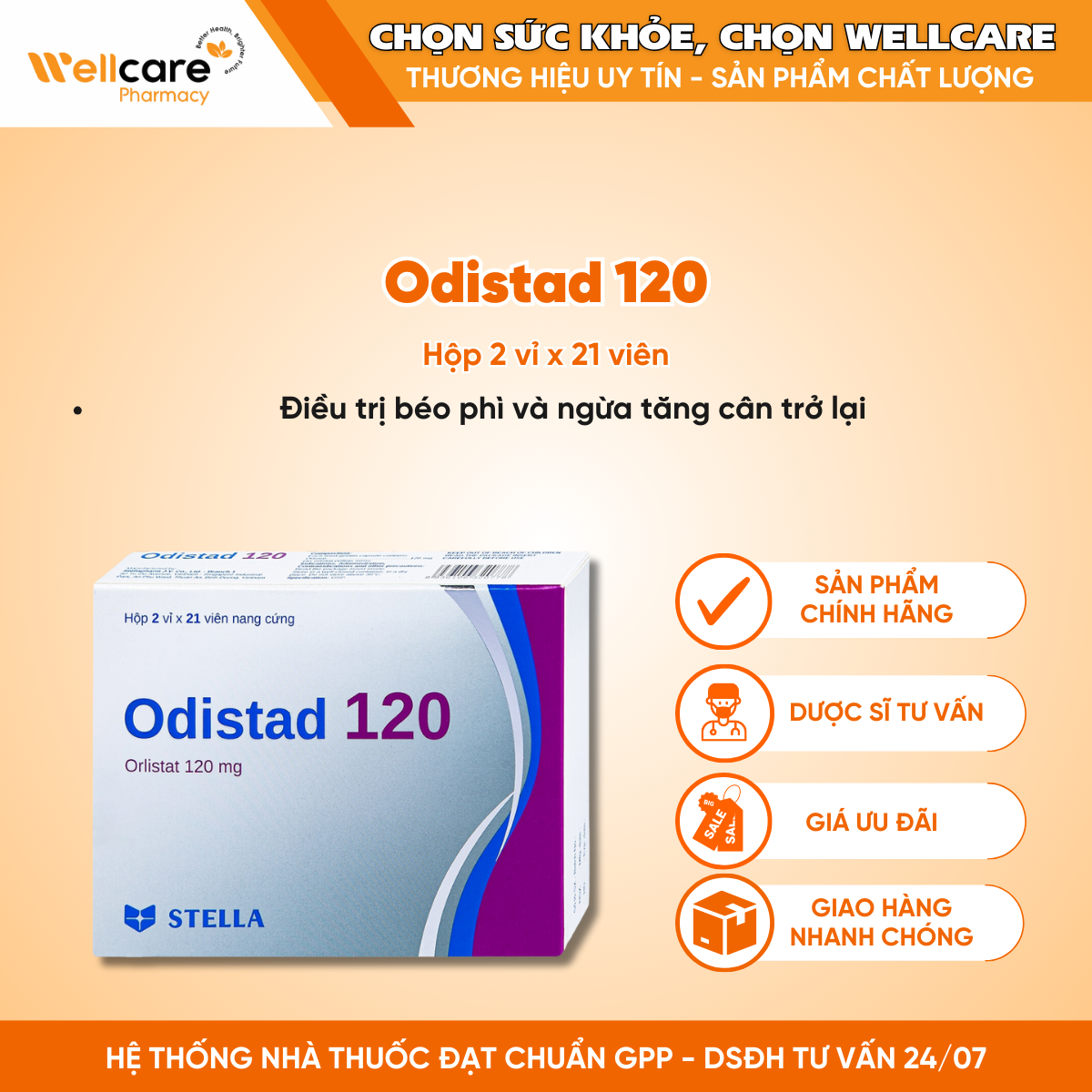 Thuốc Odistad 120 Stella (2 vỉ x 21 viên)