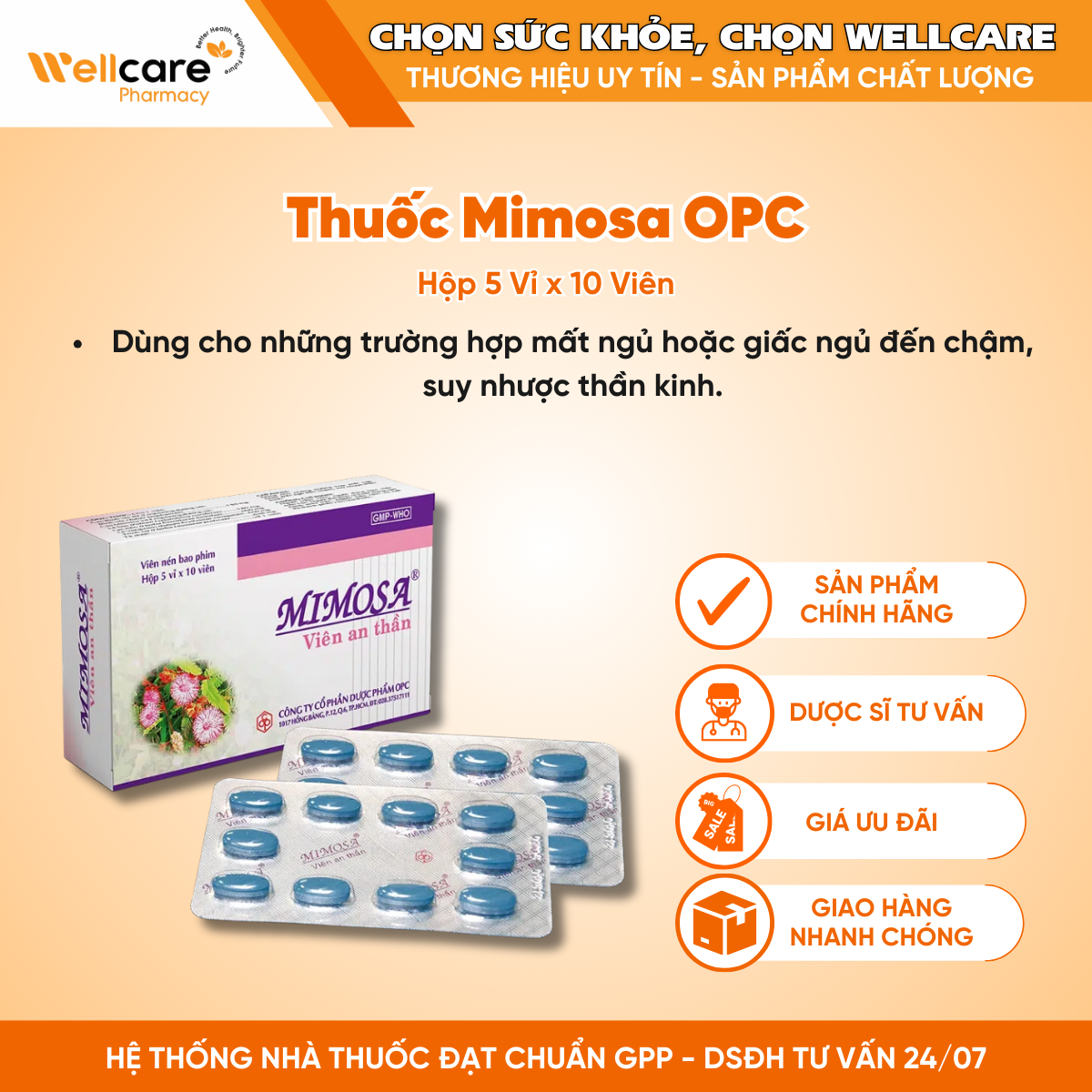 Thuốc Mimosa OPC – Giúp dễ ngủ, ngủ sâu (H/5 vỉ x10viên)