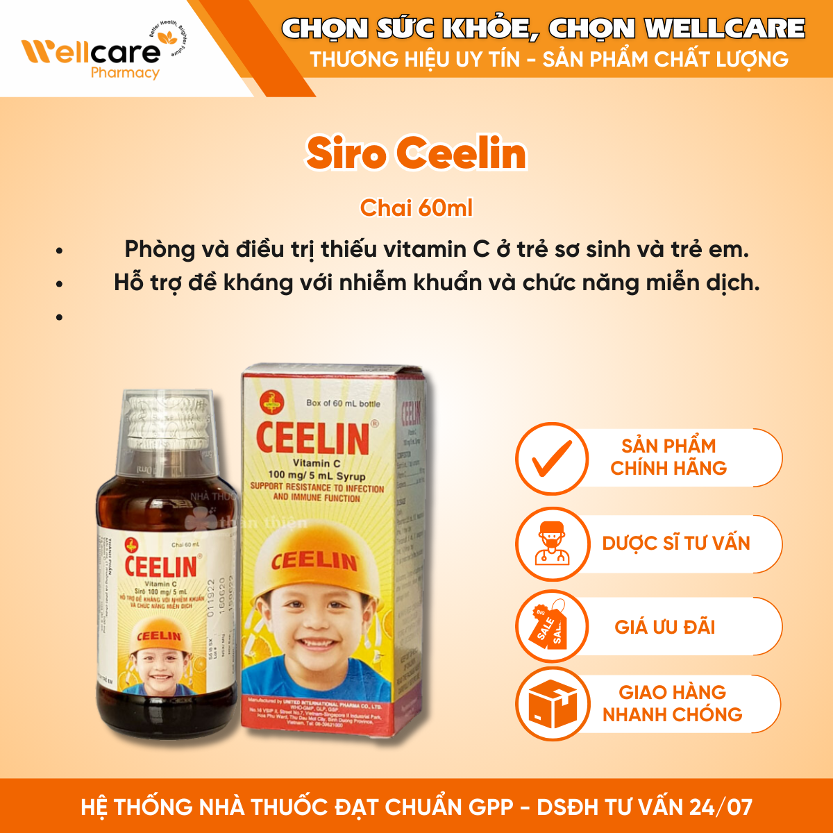 Siro Ceelin United – Phòng ngừa và điều trị thiếu vitamin C ở trẻ (Chai 60ml)