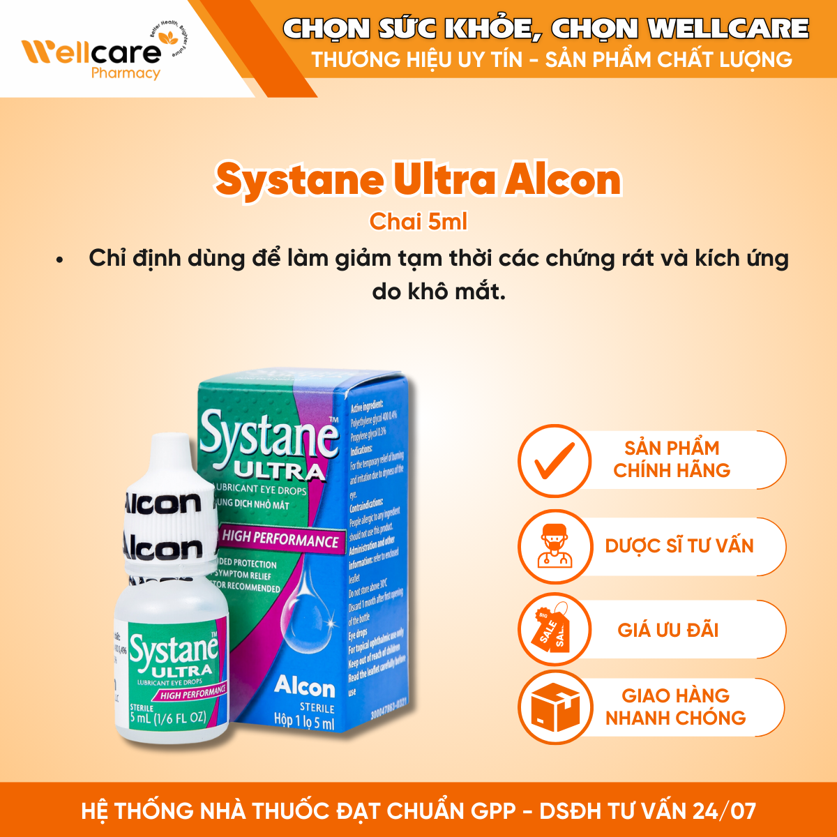 Dung dịch nhỏ mắt Systane Ultra Alcon – Làm giảm tạm thời các chứng rát và kích ứng do khô mắt (5ml)