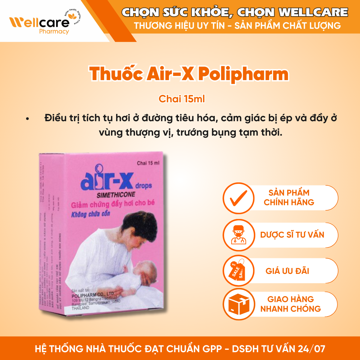 Thuốc Air-X Polipharm – Hỗ trợ chữa đầy hơi và trướng bụng (15ml)