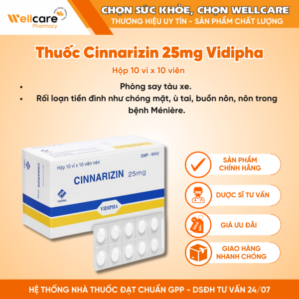 Thuốc Cinnarizin 25mg Vidipha