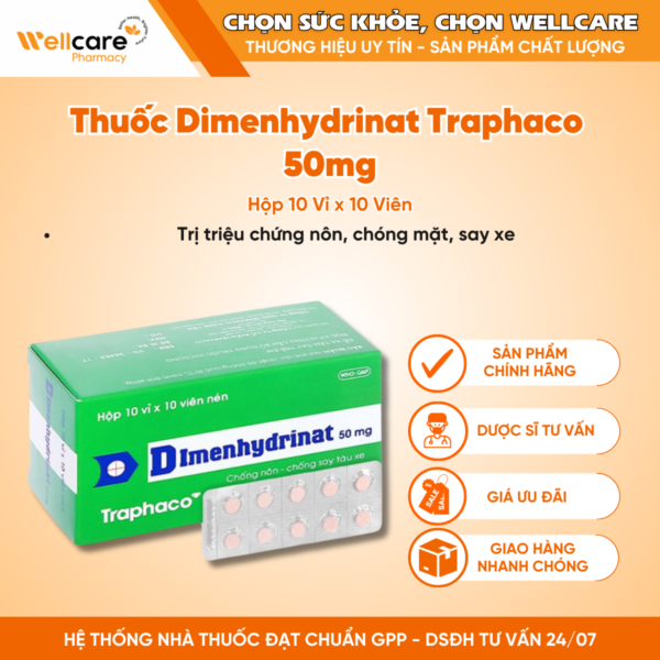 Thuốc Dimenhydrinat Traphaco 50mg